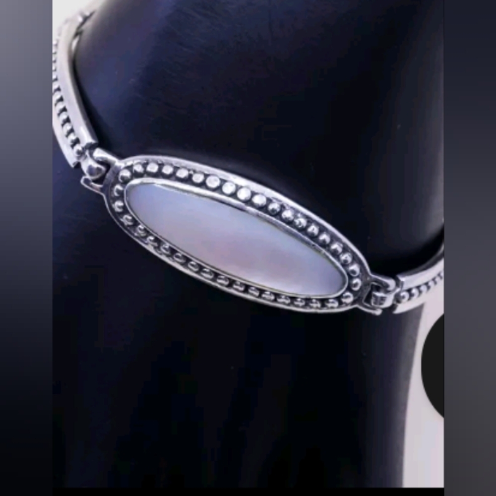 7”, GFS Sterling silver handmade bar bracelet, 925 w/ white mother of pearl